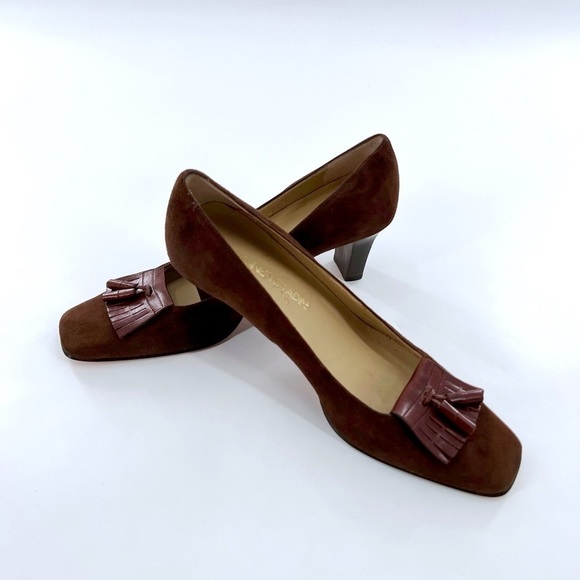 Adrienne Vittadini Brown Suede Womens 9.5 B  Tassel Loafer Heel vintage - Picture 3 of 14